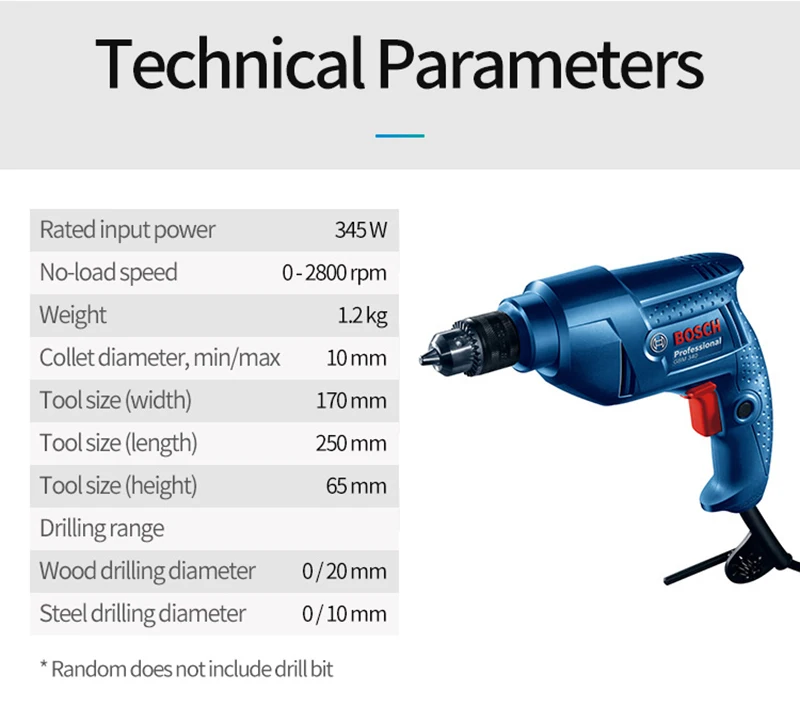 BOSCH GBM340 Электрическая дрель электрическая шуруповерт дрель с фонариком электрическая многофункциональная ручная бытовая электрическая дрель GBM340