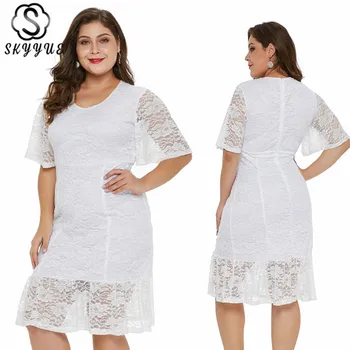 

Skyyue Evening Dress 2019 Solid Short Robe De Soiree Plus Size Half-sleeve Lace Women Party Dresses Elegant Formal Gowns T028