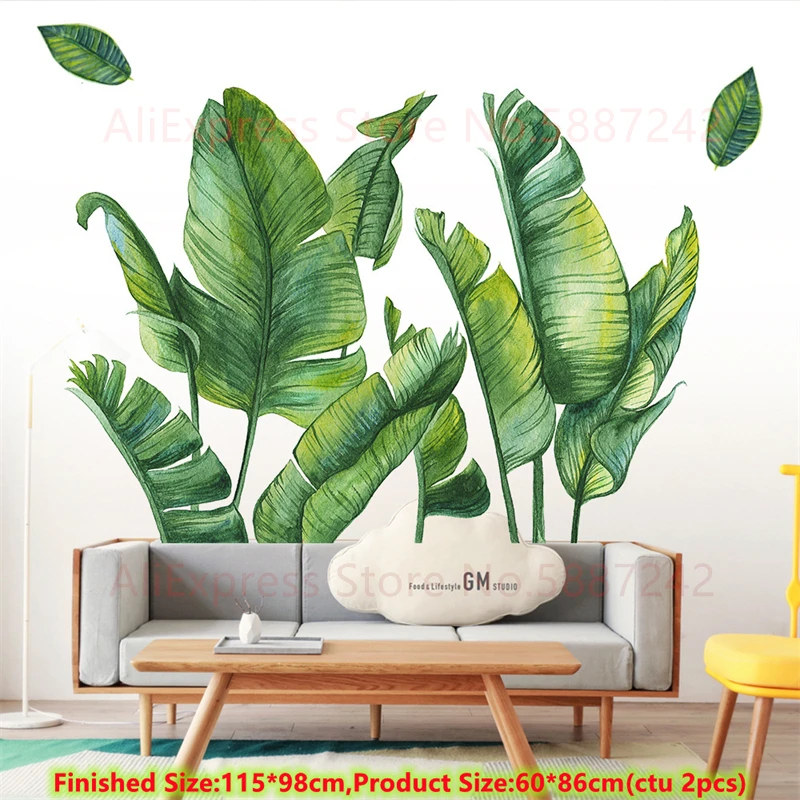 nursery wall stickers Tropical Green Plants Wall Stickers For Bedroom Bathroom Living Room Decoration Vinyl Wallpaper Leaves Potted Poster Mural Decal rainbow wall stickers