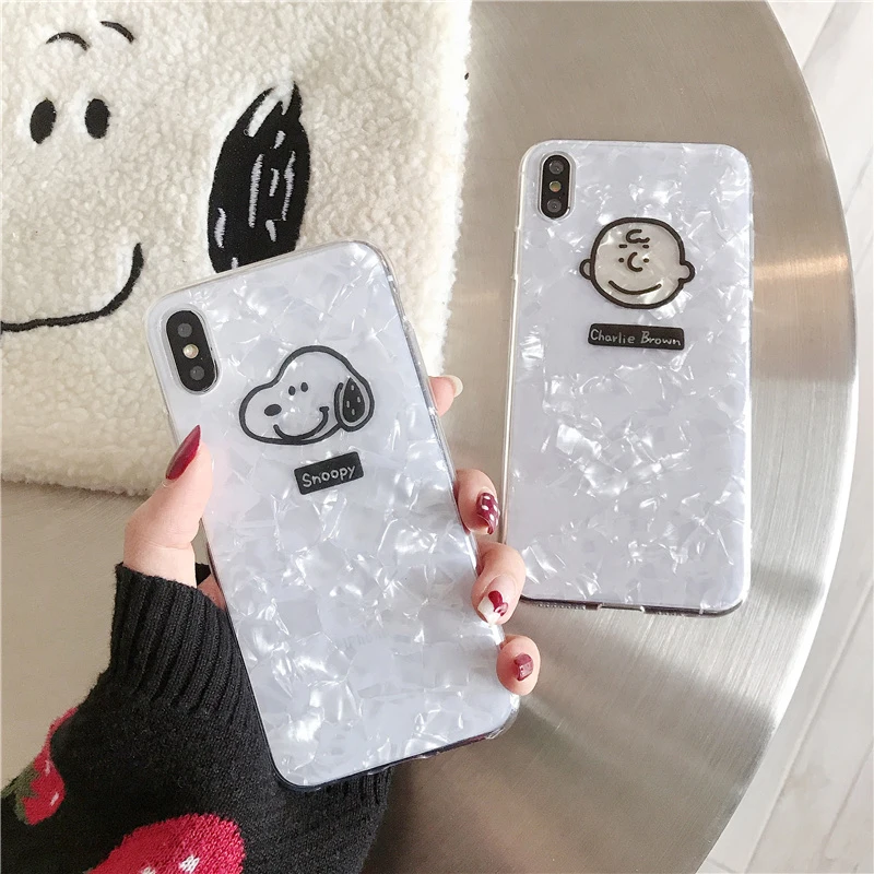 Милые чехлы для телефонов с рисунком «Charlie» для iphone XR XS Max Блеск сверкающий мраморный чехол для телефона 6 6S 7 8 Plus, изящная ракушка
