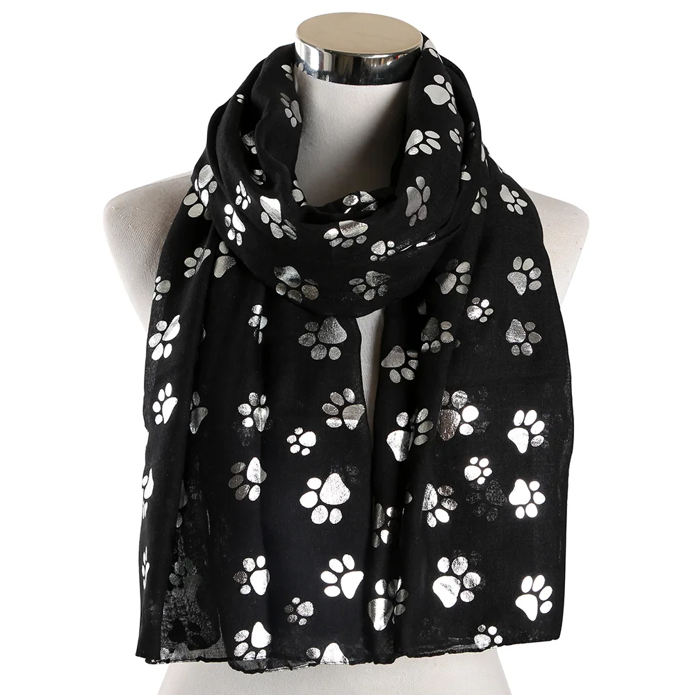 Мода кошачья и собачья лапка шарф с принтом для женщин лента из фольги бронзированные черные пляжные шарфы обертывания для дам блестящий Блестящий палантин шаль