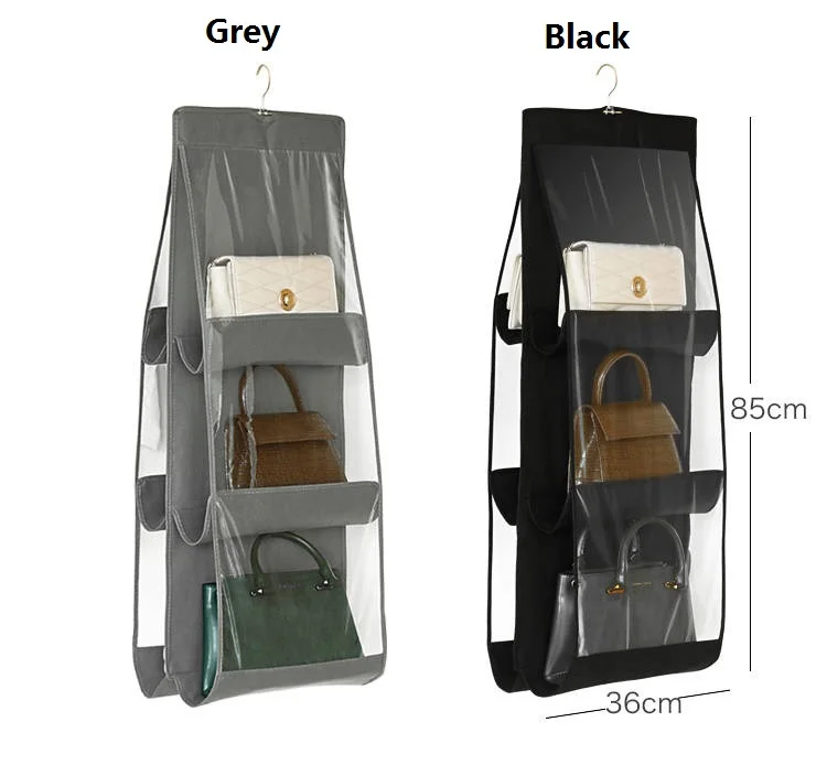 6 Pockets Hanging Purse Organizer Dustproof Transparent PVC Windows Hanging Bag Wardrobe Closet Handbag Hanger Home Storage Bag