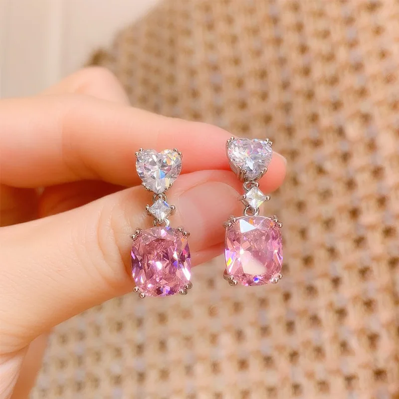 

Funmode Charm Pink Color Stone Drop Earring For Women Cubic Zircon Wedding Bridal DUBAI Dangle Earring Brincos FE377