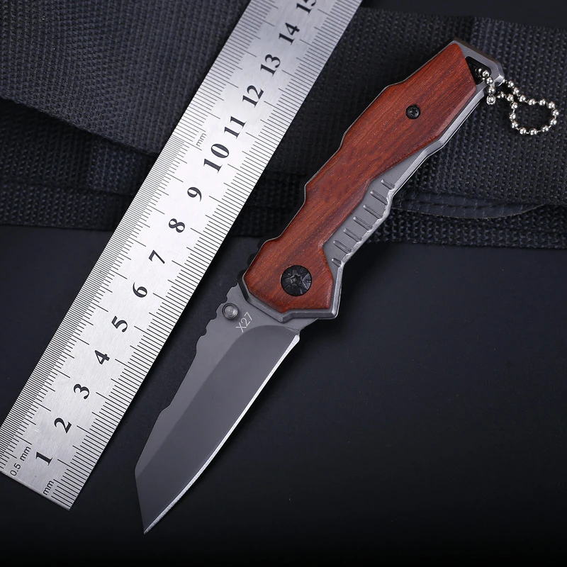 

Outdoor folding knife portable multi-function mini knife titanium-plated wooden handle sharp portable pocket cutter fruit knife