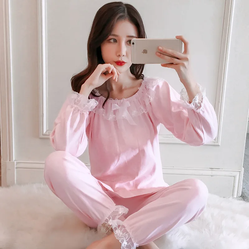 

Pajamas Women's Spring And Autumn Korean-style Long Sleeve Pure Cotton Sweet Princess Style Cute Fresh Students Home Wear Two-Pi
