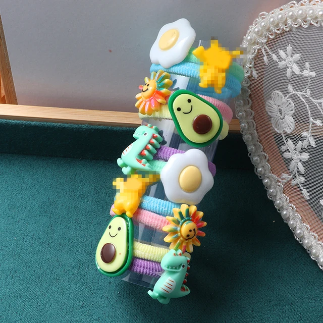 10PCS/Set Girls Rubber Band Elastic Hair bands Rainbow Cartoon Character Fruits Flower Headwear Girl Cute Sweet Hair Accessories style-13