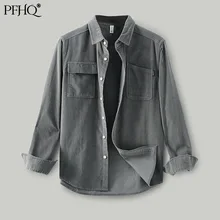 PFHQ – chemise à manches longues en velours côtelé pour homme, ample, couleur unie, simple boutonnage, poches à revers, nouvelle collection automne hiver 2021 21E4192