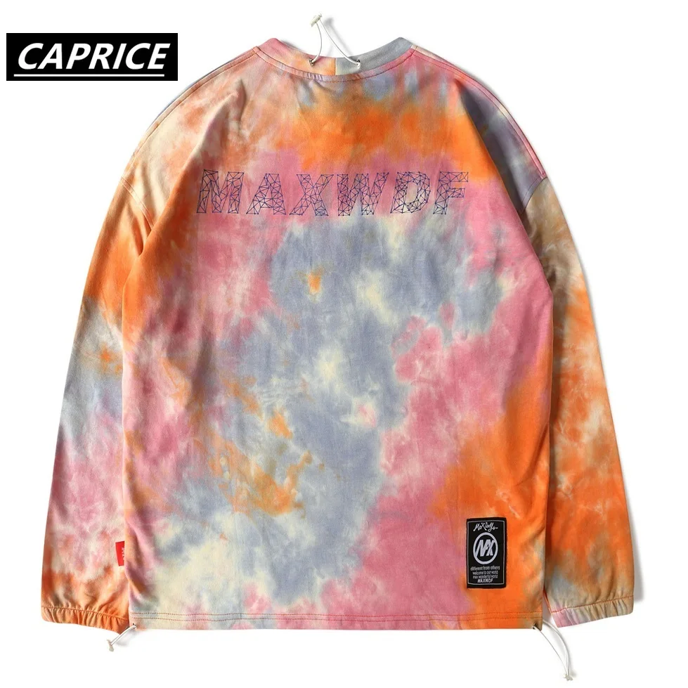 Вышивка Tie Dye негабаритная футболка с длинным рукавом Уличная зимняя одежда хип-хоп модные повседневные футболки с коротким рукавом Harajuku