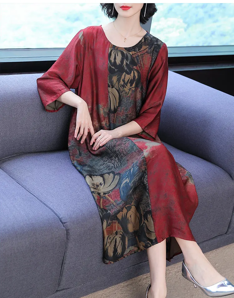 Women summer Dress High Quality Casual Vintage Long Dresses Femme Elegant O-Neck Loose Party Robe Dress Plus size 6XL