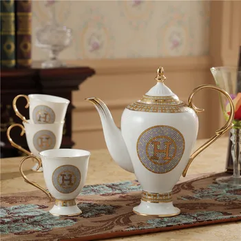 

Ceramic Drinking Set Kettle Teacup Milk Pot 8 Pieces Set Kitchen Tableware 1000ML Coffeepot 200ML Coffee Cup Wedding Gifts