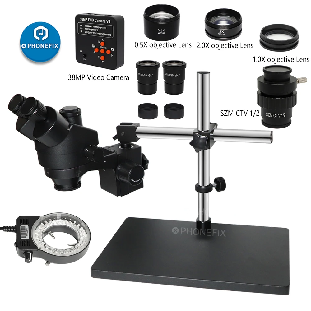 38MP 2K 1080P HDMI USB Camera Simul-Focal 3.5X-90X Continuous Zoom Stereo Trinocular Microscope 1/2 CTV Adapter Barlow Lens | Инструменты