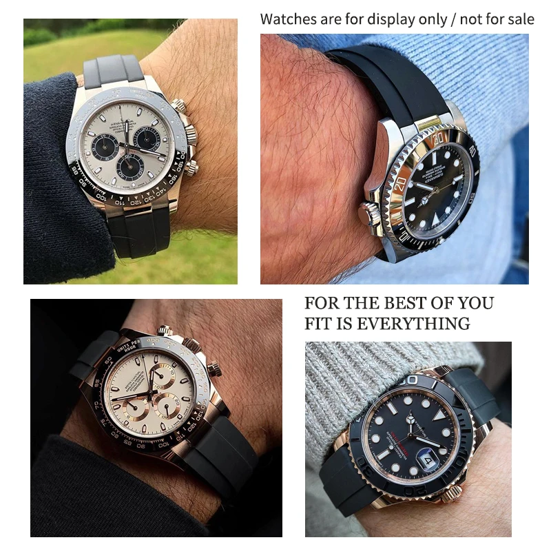 20mm 21mm 19mm 18mm High Quality Rubber Silicone Watch Band for Role Rolex Yacht Master Daytona Submariner Glide Lock Buckle