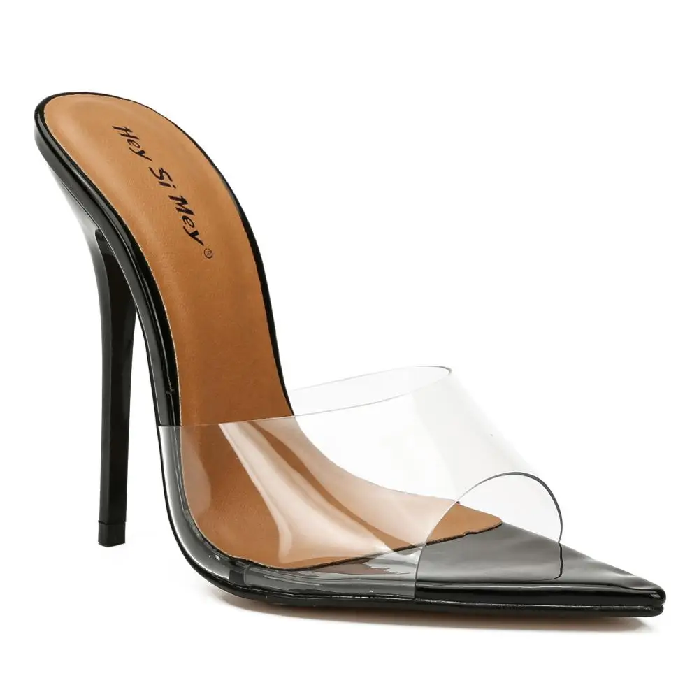 rubber bottom patent leather PVC thin with shallow mouth fish mouth pointed lady transparent slippers red sexy plus size
