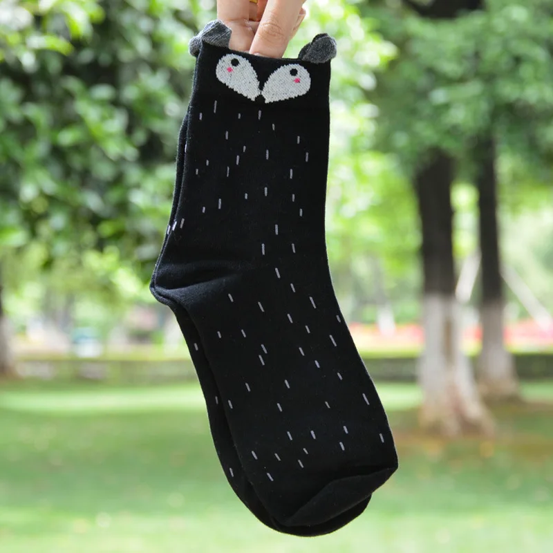 Funny Kawaii Korean Style Fox Pattern Women Cotton Crew Socks Cute Harajuku Gift for Girl Cartoon Animal Casual Purple Designer