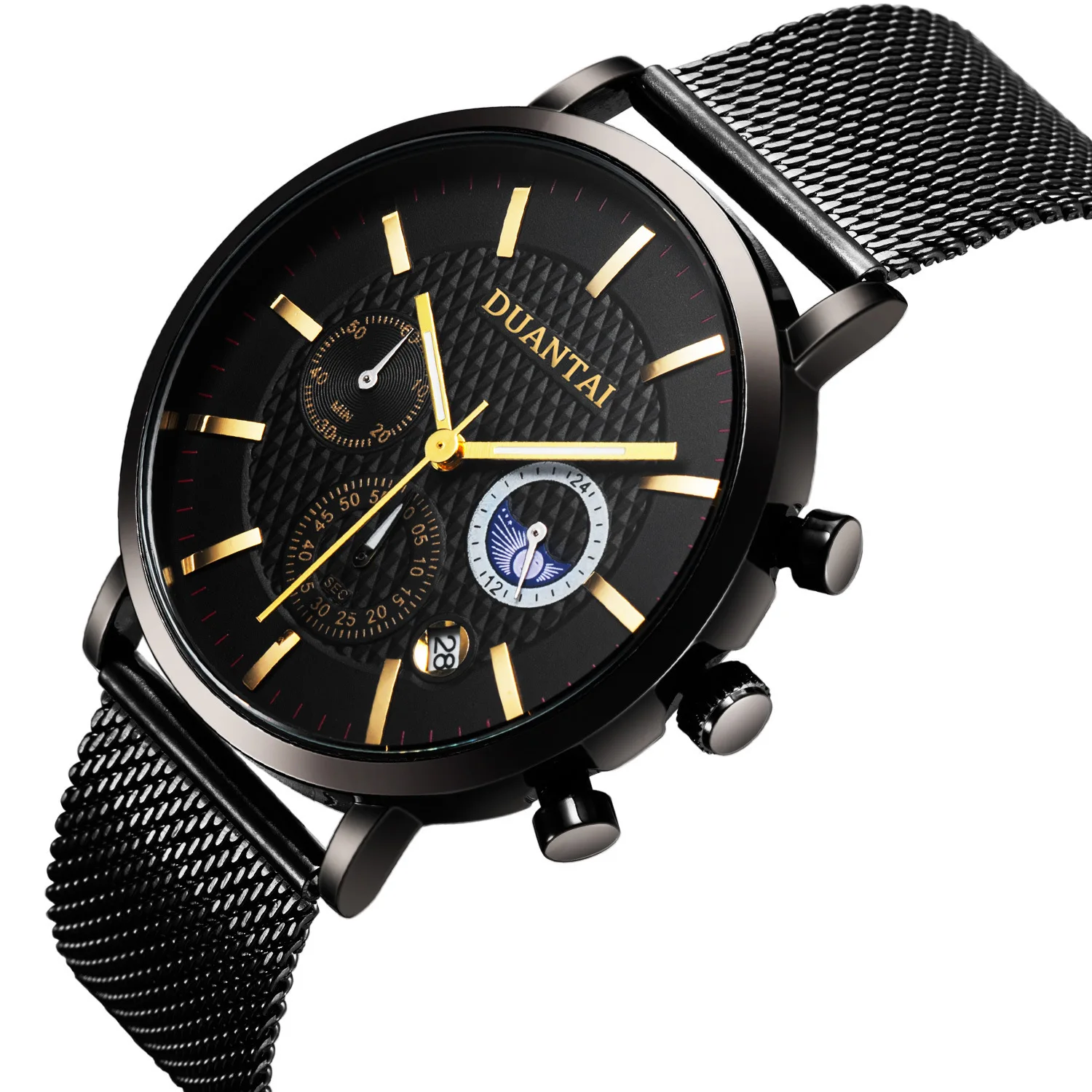 

Duantai Clean Steel Mesh Belt Three-Eyed Six-pin Multi-functional with Calendar Quartz Watch Waterproof Thin Table