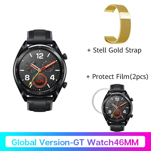 Global HUAWEI Watch GT, водонепроницаемые Смарт-часы Not2, трекер сердечного ритма, поддержка gps, спортивный трекер, умные часы для Android IOS - Цвет: Bla46mm Add FilmSTGO