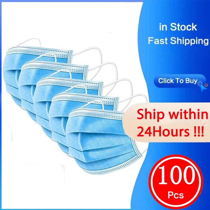 

100PCS Mouth-Muffle Masks 3 Layers of Breathable can Block dust air pollution anti flu masks Dust-proof Masks Earloop IN STOCK