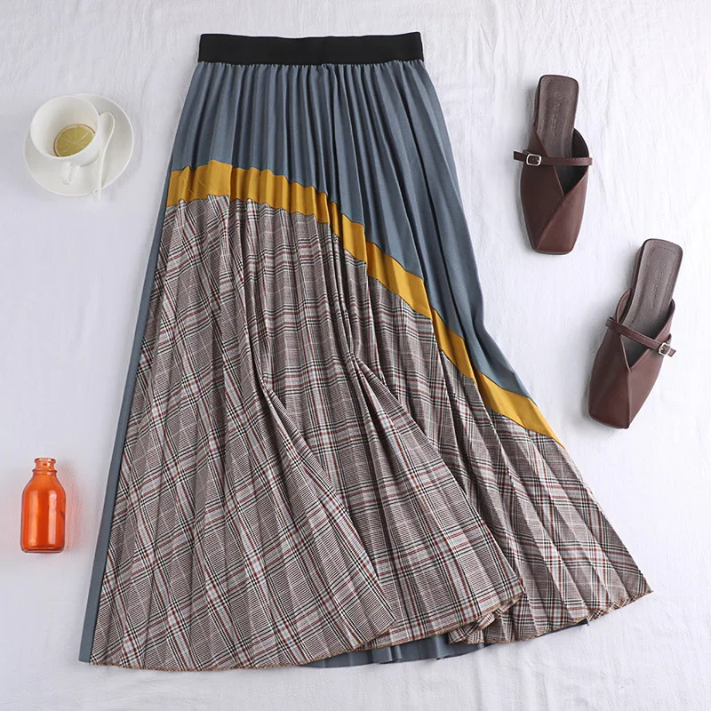 Autumn& Winter New Arrival Mid Length Plaid Skirt Vintage Women's Pleated Skirt Korean Version Skirt Free Shipping