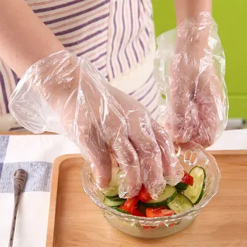 

500/1000Pcs/set Transparent Disposable Gloves PE One-off Plastic Glove for Food Cleaning Kitchen Accessories