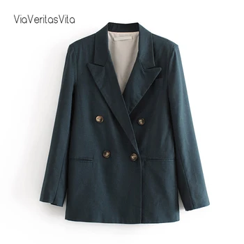 

New dark army green Womens Blazer with pockets long sleeve Female vintage loose fit Suit Jacket Coat zoravicky retro Blazer OL