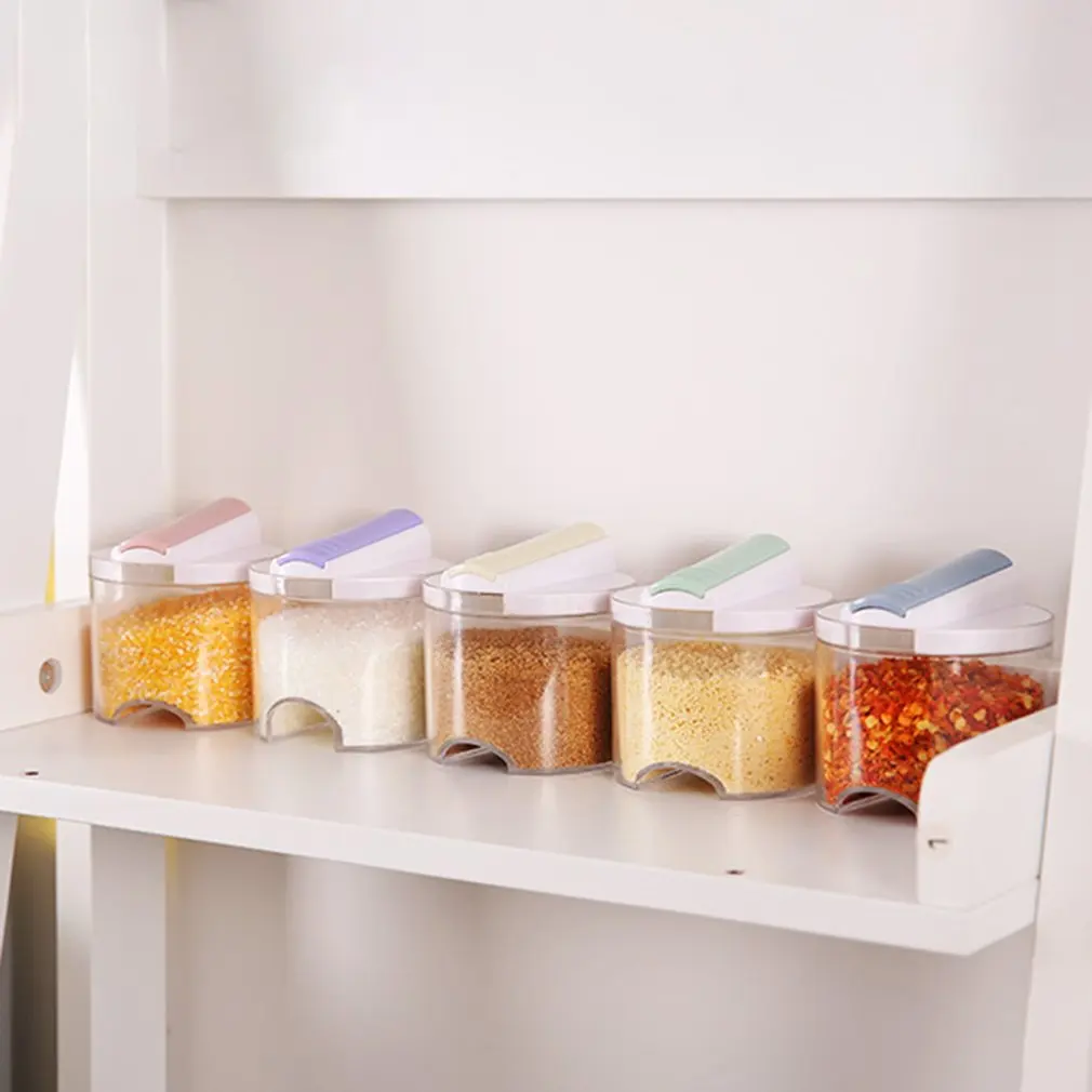 5Pcs Stackable Seasoning Tanks Set Healthy Food Grade PP Kitchen Seasoning Boxes Seasoning Pots Salt Pepper Sugar Shaker