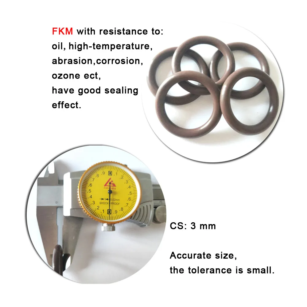 FKM O-Ring Seal Rubber Gaskets Washer 3mm Thickness OD9mm~36mm Oil-Resistance Anti-aging rubber o rings sealing gasket rubber washers
