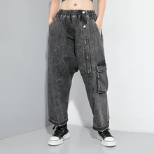 Женские ковбойские брюки с заниженным шаговым швом в японском стиле, широкие джинсы, мешковатые уличные брюки в стиле хип-хоп, джинсовые джоггеры с эластичной резинкой на талии