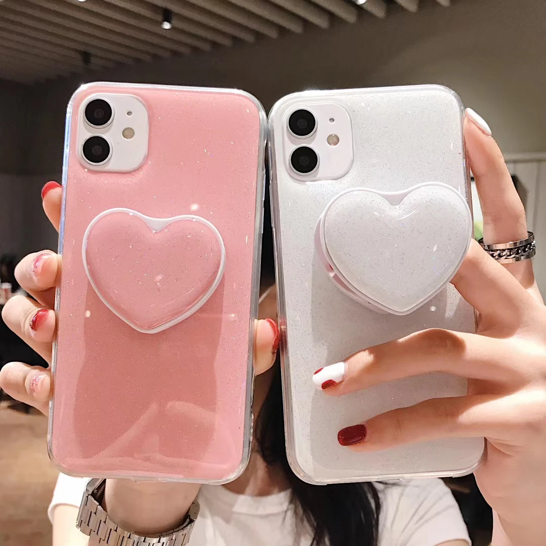 Gimfun Candy Love Heart Phone Case For Iphone 12 11 Pro 7 8plus Xsmax Xr Cute Glitter Holder Stand Shockproof Silicon Back Cover Phone Case Covers Aliexpress