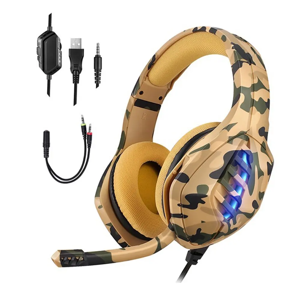 Camouflage Head mounted Gaming Headset RGB Light Wired Headphone With