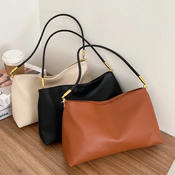 

Youth Ladies Simple Versatile Bag Fashion Solid Color Shoulder Handbag Simple Ladies High Capacity PU Underarm Bag