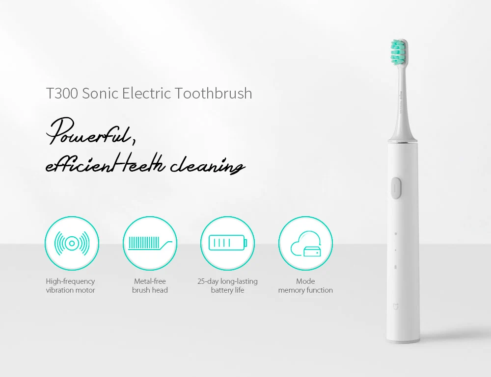 Xiaomi Mijia T300 Sonic Electric Toothbrush USB Rechargeable Adult Ultrasonic Tooth Brush Deep Clean Waterproof with 4pc heads Xiaomi Mijia T300 Sonic Electric Toothbrush USB Rechargeable Adult Ultrasonic Tooth Brush Deep Clean Waterproof with 4pc heads