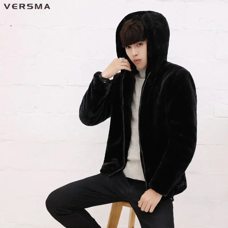 VERSMA корейский стиль Одежда для мужчин Slim Fit ткань искусственный мех куртка пальто толстый бархат Молодежные русские зимние пальто мужские дропшиппинг