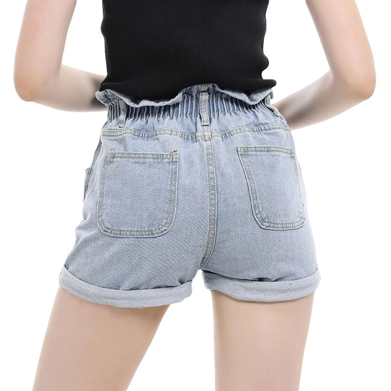 2019 летние джинсовые шорты с высокой талией женские повседневные свободные дамские модные подворачиваемый подол с эластичным поясом с