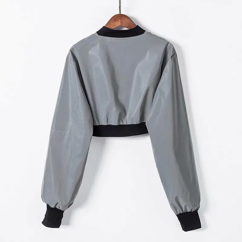 

INS Super Fire Short Zipper Hoodie Reflective Vest Women's Street Snap Dance Cover-up Slim Fit Jacket Blouses