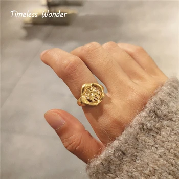 

Timeless Wonder Brass Retro Hammered Geo Band Statement Ring Women Jewelry Punk Cocktail Anillos Mujer Gothic Gold Boho Ins 3332