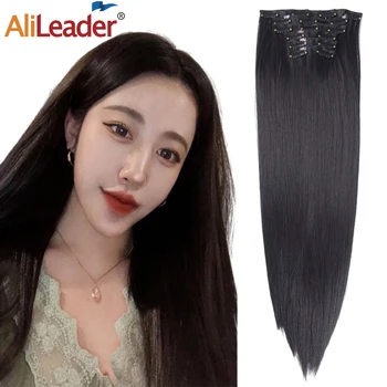 

Alileader 26Colors 16Clips Extension Hair Straight Natural Black Brown 20” Long Synthethic Extension Hair In Clip Fiber Hairpin