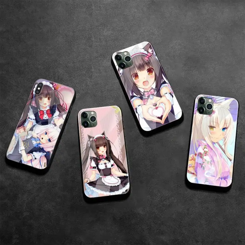 Чехол для телефона Nekopara Chocola с ванильным котом девушки закаленное стекло iPhone 12 Pro