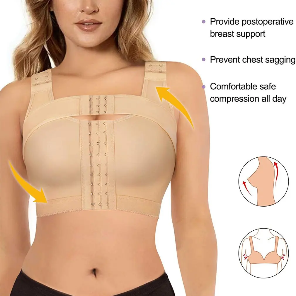 FeelinGirl Women's Front Closure Post Surgical Bra Post-Surgery Posture Corrector Shaper Tops with Breast Support Band 