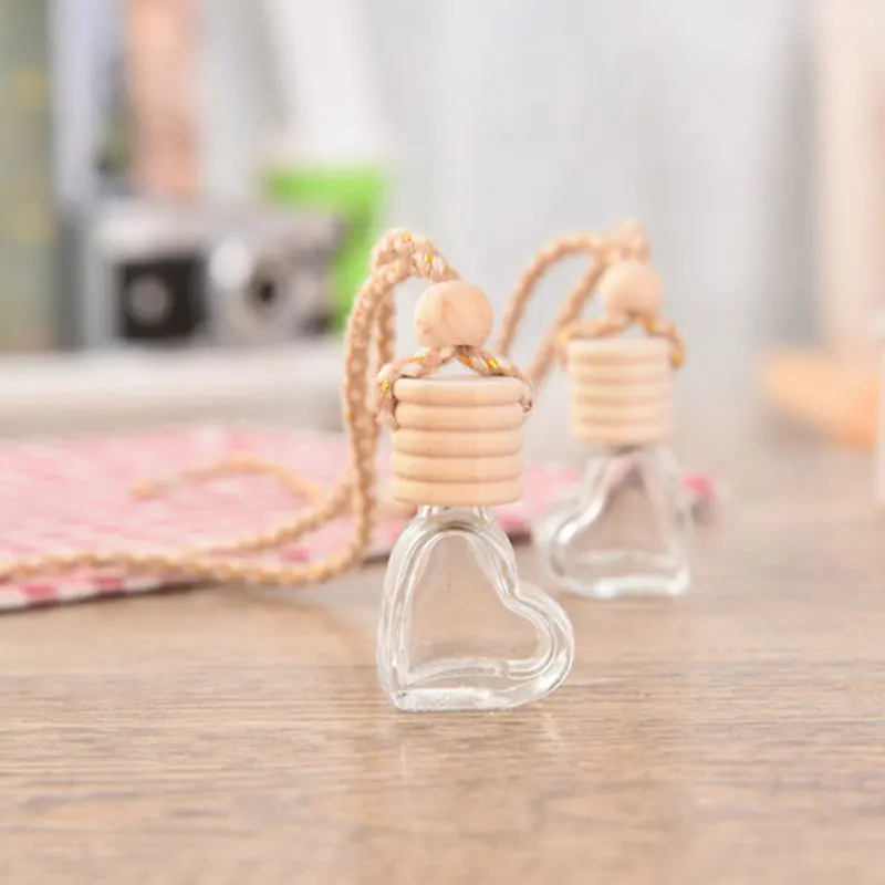 5ml Mini Heart Shape Essential Oils Diffuser Perfume Pendant Empty Aromatherapy Perfume Glass Bottle Hanging 25pcs/lot Car