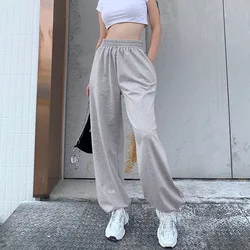 Pantalon sarouel gris en tricot avec cordon de serrage, Style coréen ROCK, plus imprimé, taille haute élastique, pantalon décontracté, Streetwear, pantalon ample 