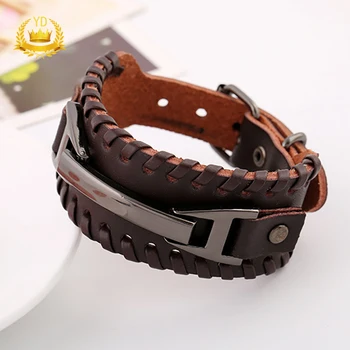 

Men's Wide Leather Band Bracelet Metal Wristband Bangle Watch Buckle Bracelet Men Jewelry