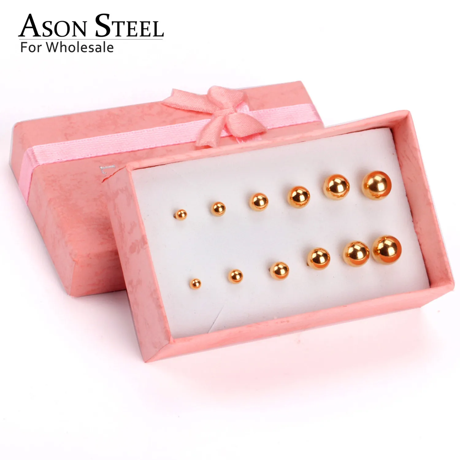 ASON стальные мужские серьги из розового золота круглый шар нержавеющей стали 6