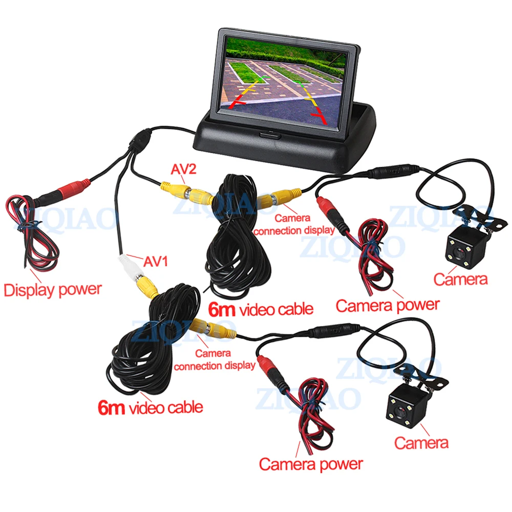 4.3 Inch Car Monitor Foldable TFT LCD Car Rear View monitor Display Parking Rearview System with 2-channel Video Input