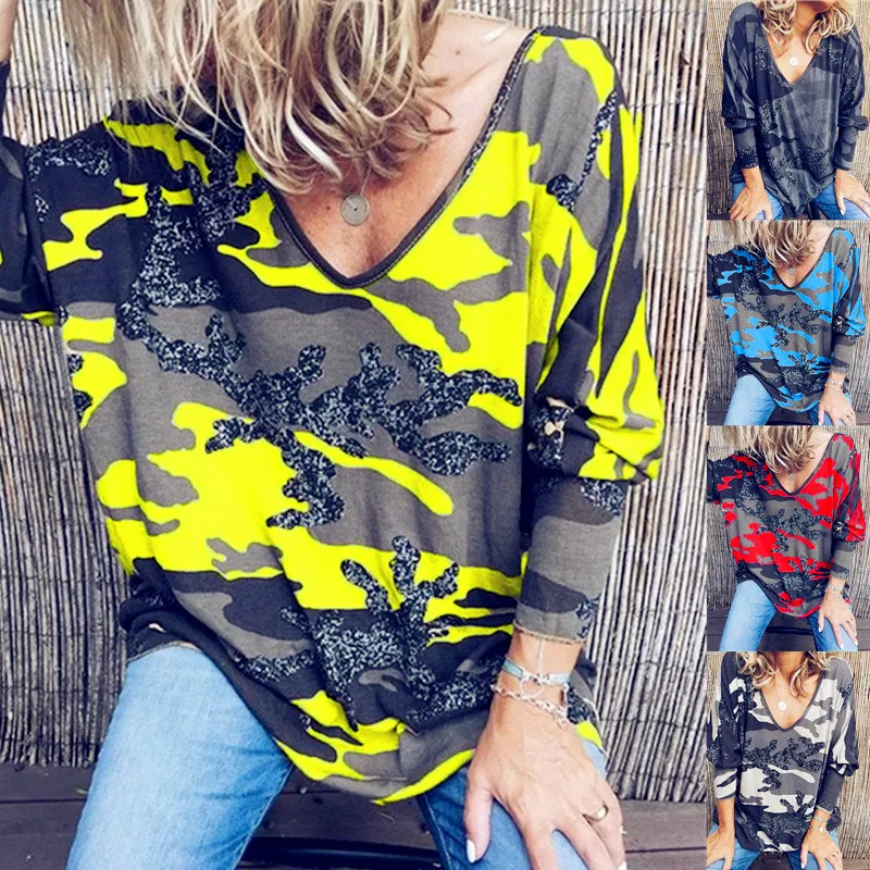 

2019 Winter Spring Women Tops Plus Sizes Tees Camouflage Vintage Femme Shirts Hoodies Loose Casual Befree Boho Full Long Sleeve