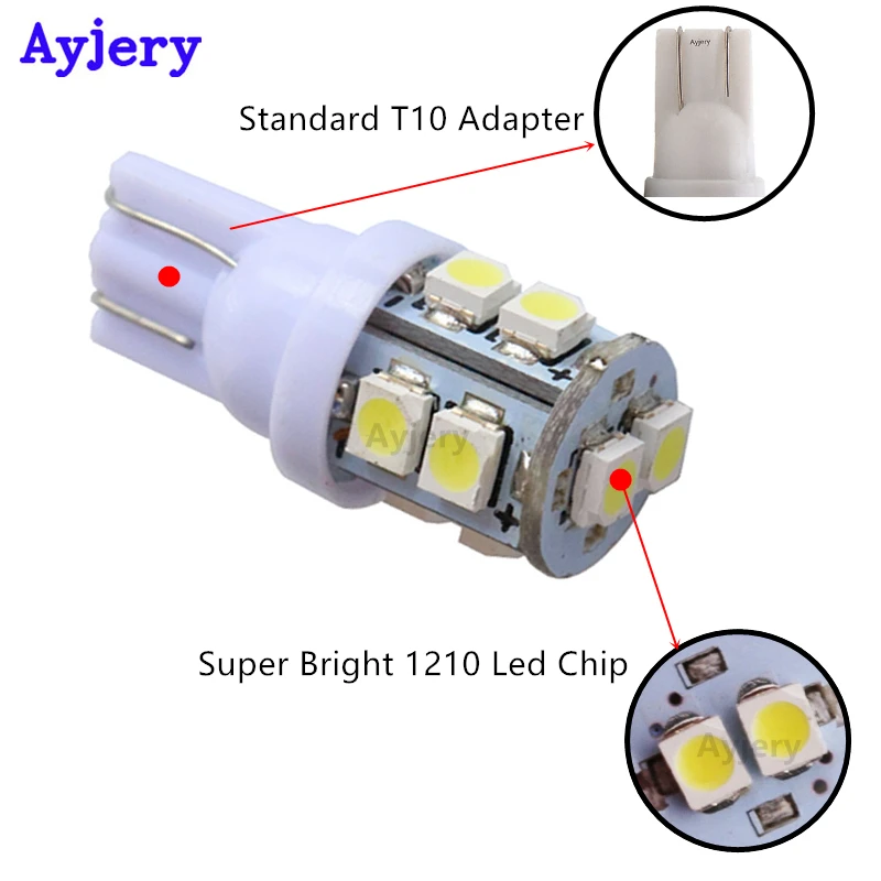 Ayjery 300 шт. T10 W5W 168 194 1210 3528 10 SMD 10 привело светового сигнала просвет Led автомобиля Автомобильный свет белого и синего цвета красный, Wedge Bulb