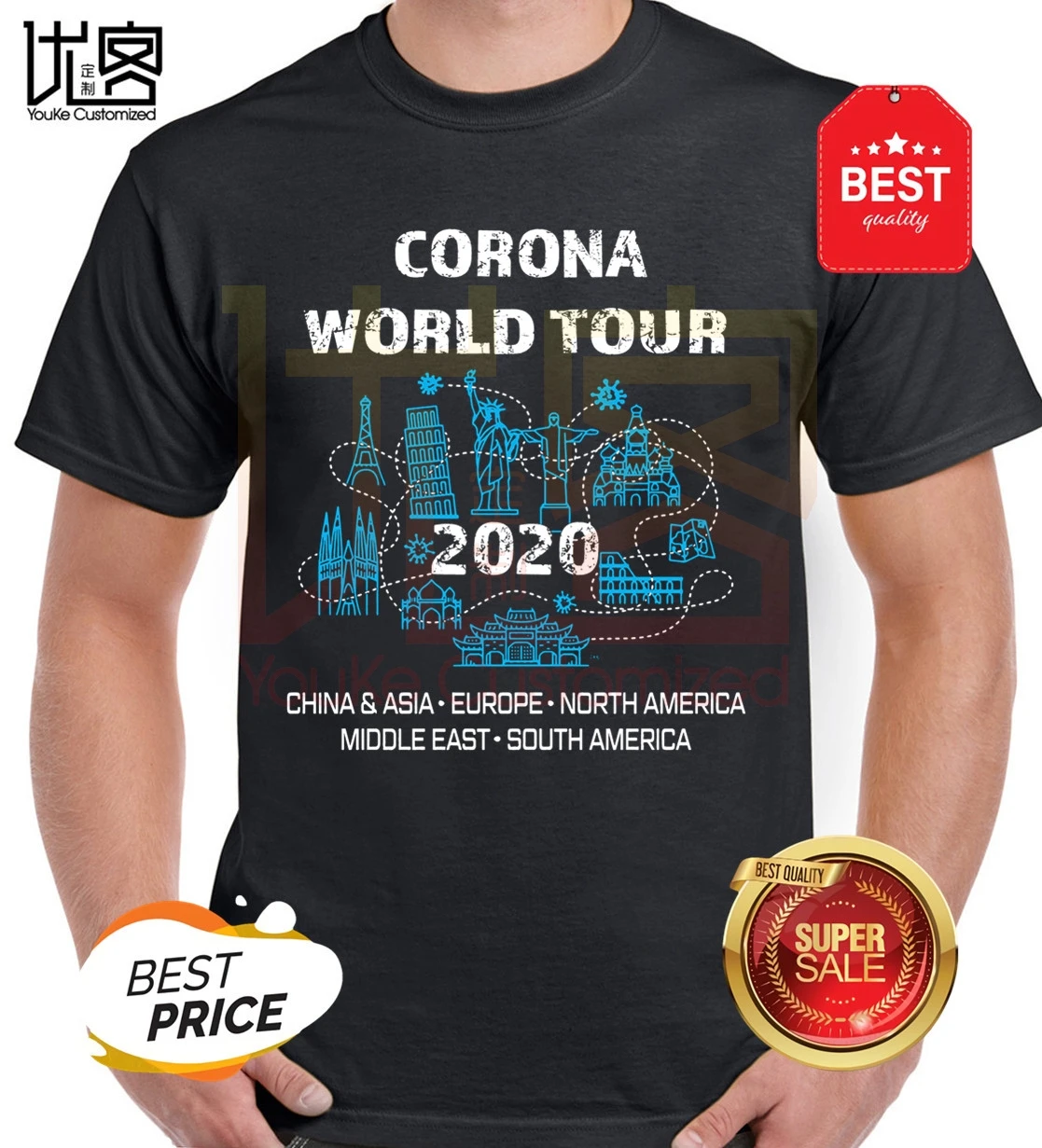 

2020 Corona World Tour T-Shirt Men's Summer 100% Cotton Team Tees Male Newest Top Popular Normal Tee Shirts