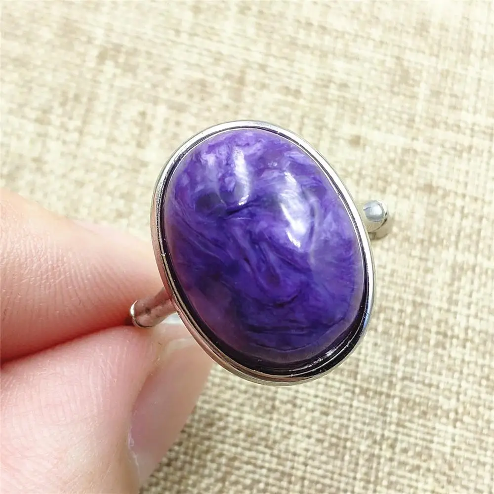 

Natural Purple Charoite Crystal Women Men Adjustable Ring Silver Russian Stone 16x12mm Big Beads Fashion Ring Jewelry AAAAA