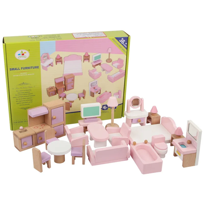 22pcs Miniature Furniture For Dolls House Wooden Dollhouse 