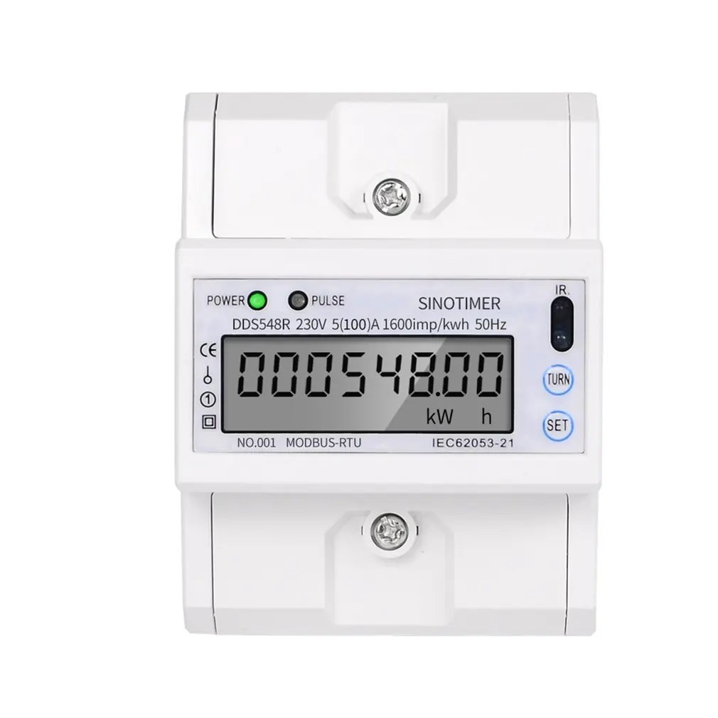 Modbus RS485 5-100A 230V AC Мощность метр однофазный din-рейку ЖК-дисплей цифровой Дисплей электронный счетчик, кВтч киловатт-час по доступной цене