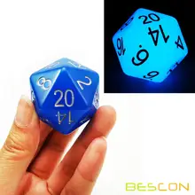 Bescon Jumbo светящиеся D20 38 мм, большой размер 20 сторон кости 1,5 дюймов, большой 20 граней кубик в различных твердых, блестящих, светящихся цветов